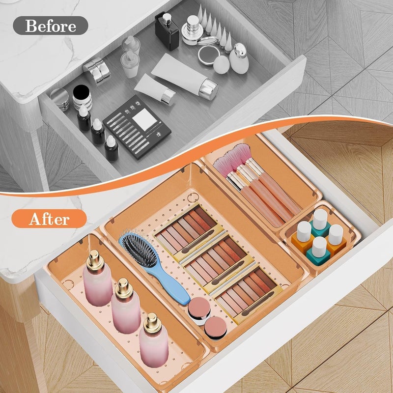SpaceHacks 25 PCS Plastic Drawer Organizer Set, 4-Size Versatile Organizer Trays & storage Bins for Makeup, Jewelry, and Gadgets in Bathroom, Bedroom and Office,Orange - Image 4